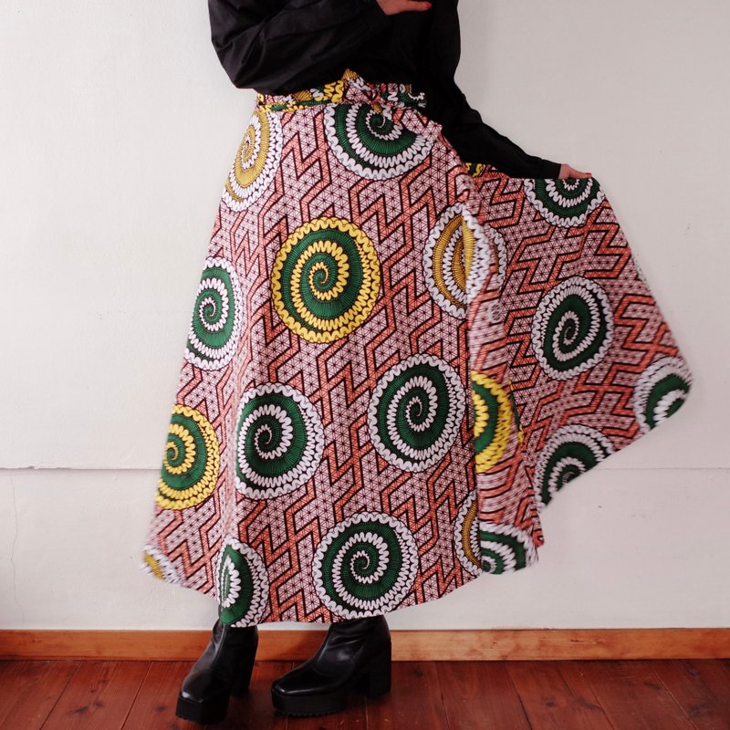 African print circular wrap skirt ammonite - Skirts - Cotton & Hemp Pink