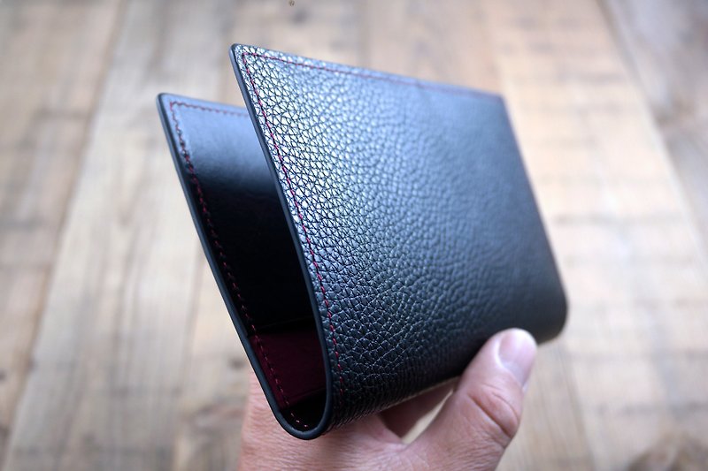 APEE leather handmade ~ passport holder ~ litchi pattern black + purple - Passport Holders & Cases - Genuine Leather Black