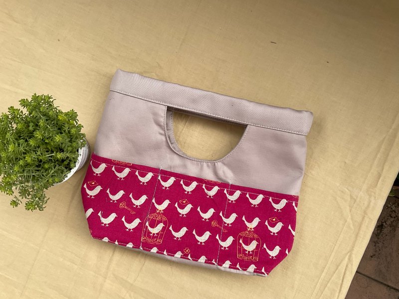 Walking bag bag within bag bag within bag storage bag pink bird - กระเป๋าเครื่องสำอาง - ผ้าฝ้าย/ผ้าลินิน สึชมพู