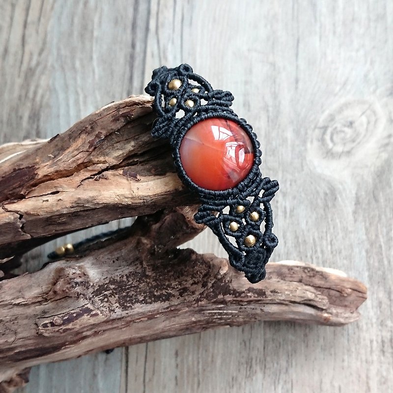 Misssheep-H38-South American wax weaving red crazy agate stone brass bracelet - Bracelets - Other Materials Black