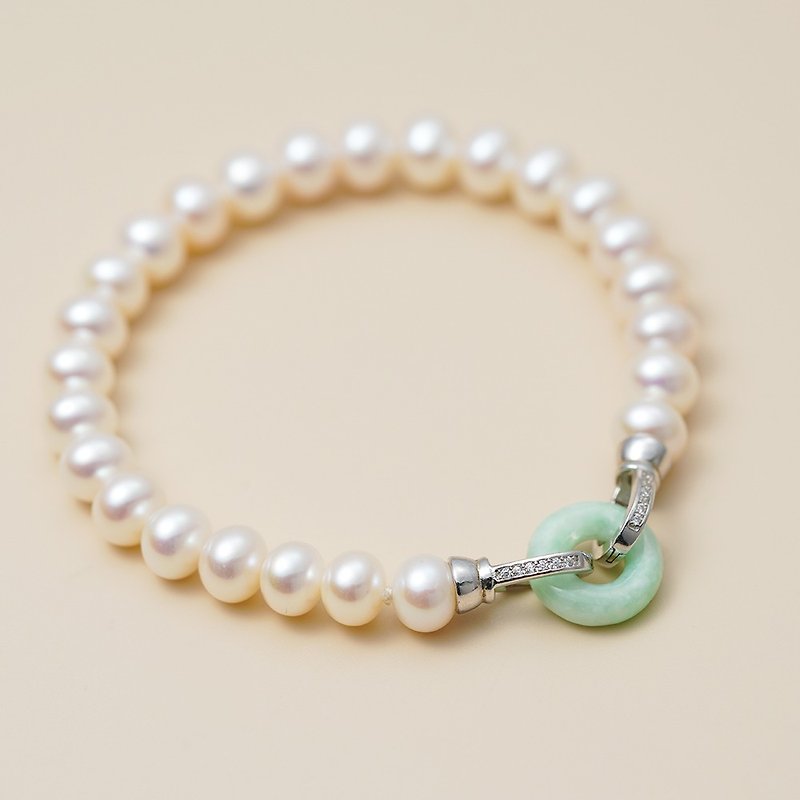 VISHI Weishi 925 Silver natural jadeite freshwater pearl bracelet temperament fashion bracelet mother's day gift - สร้อยข้อมือ - ไข่มุก 