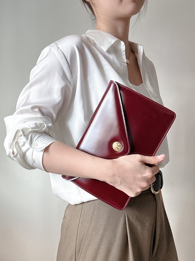 Second-hand famous brand burgundy Celine Arc de Triomphe gold coin clutch crossbody bag - Messenger Bags & Sling Bags - Genuine Leather Red