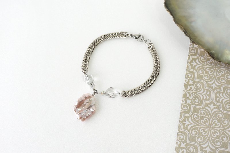 Unique Freshwater Pearl Bracelet with Clear Quartz Crystal - Bracelets - Gemstone Gray