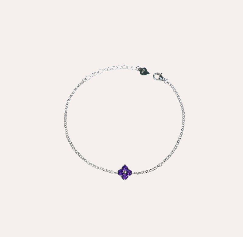 Anzhu Amethyst Purple Round 3mm Bracelet Harmony Series Blossom B Gemstone Silver Jewelry - สร้อยข้อมือ - เงิน สีม่วง