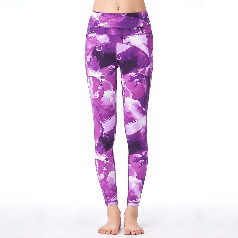 [MACACA] Skinny Cropped Pants with Fixed Pockets-ASE7171 Purple Print - Women's Yoga Apparel - Nylon Purple