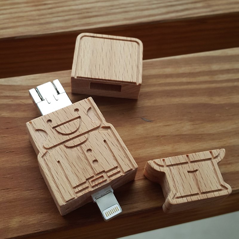 Wood i-phone three-in-one flash drive - free lettering content please remarks message -i-phone dedicated - แฟรชไดรฟ์ - ไม้ สีนำ้ตาล