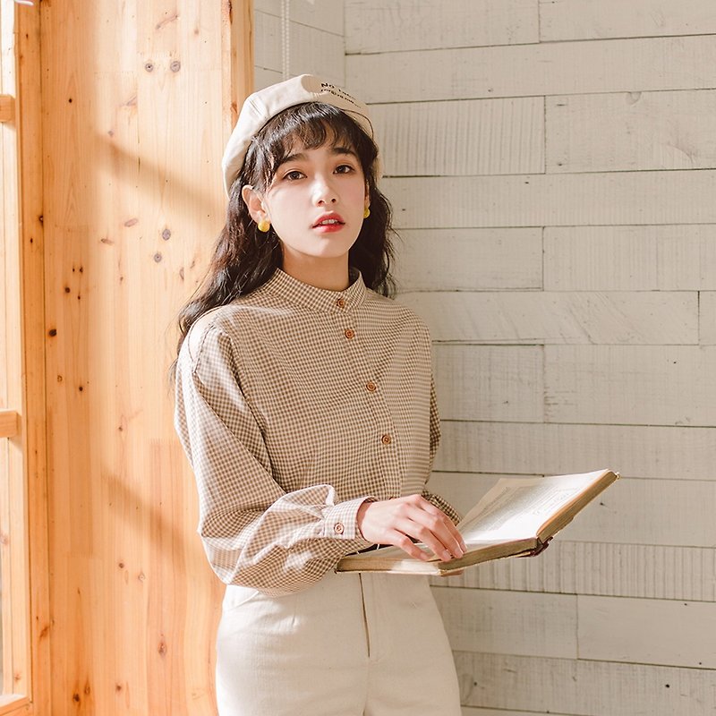 Annie Chen 2018 spring and summer new literary women's blouse collar collar strapless shirt - เสื้อเชิ้ตผู้หญิง - วัสดุอื่นๆ สีกากี