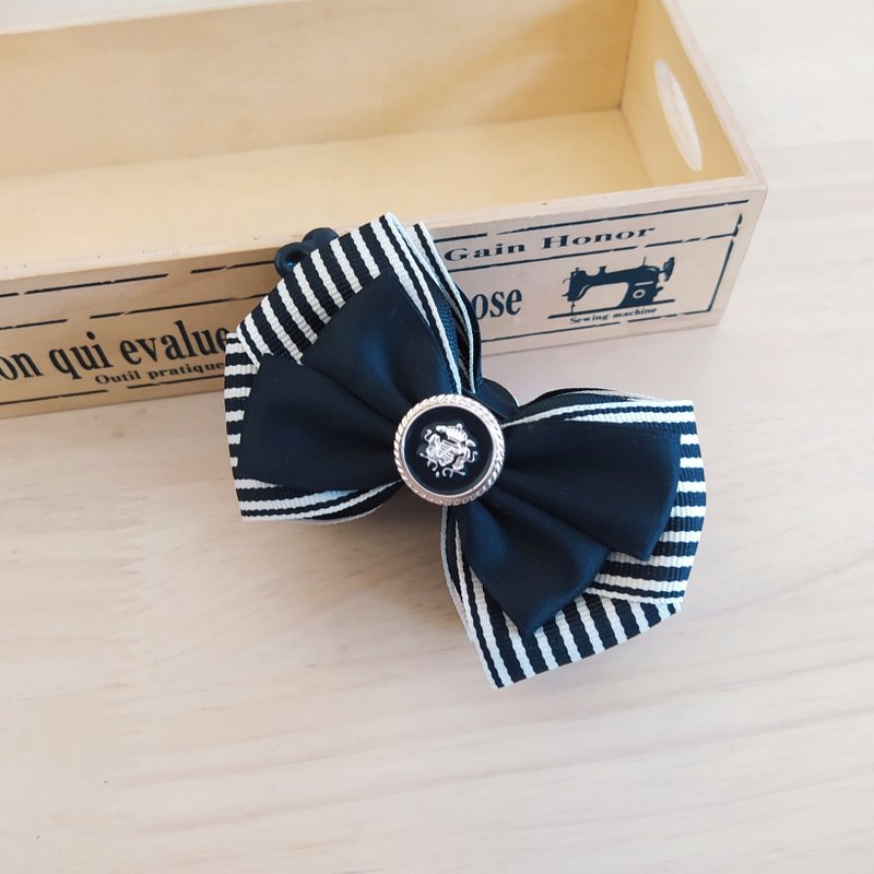 Classic black striped webbing double bow banana clip - เครื่องประดับผม - วัสดุอื่นๆ หลากหลายสี