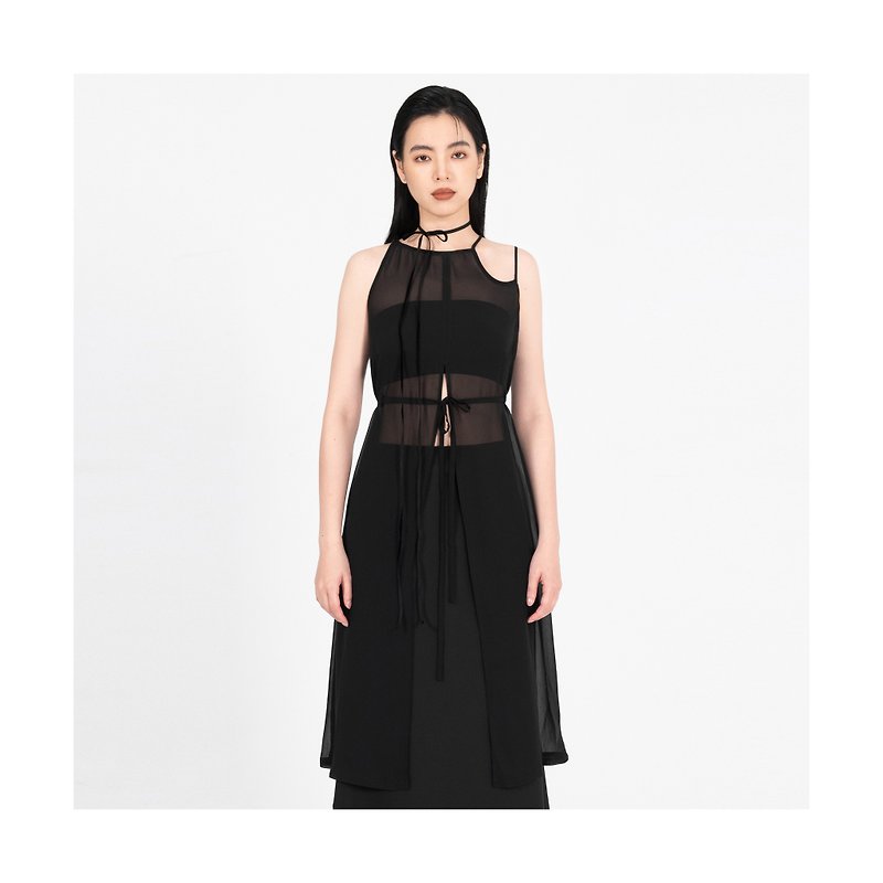 Sheer Midi Dress - เสื้อกั๊กผู้หญิง - เส้นใยสังเคราะห์ สีดำ