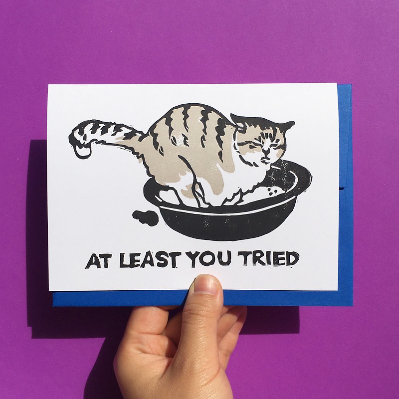 การ์ดอวยพร ลายแมวอ้วนอึ At Least You Tried Cat Pooping greeting card - การ์ด/โปสการ์ด - กระดาษ 