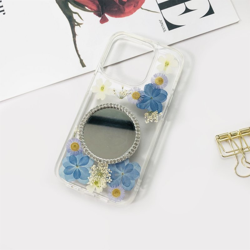 Natural Handmade Pressed Flower Mirror Phone Case for iPhone 16 Samsung S25 - Phone Cases - Plants & Flowers 