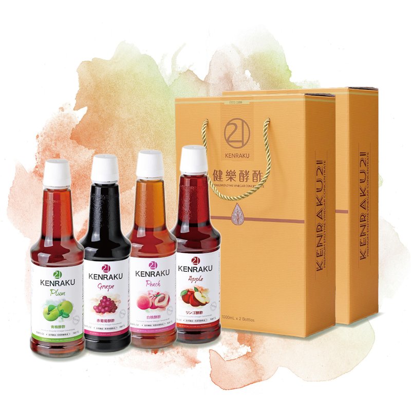 【過年禮盒】KENRAKU21 健樂窖藏釀造水果酵醋禮盒2盒4瓶入 - 醋/水果醋 - 塑膠 金色