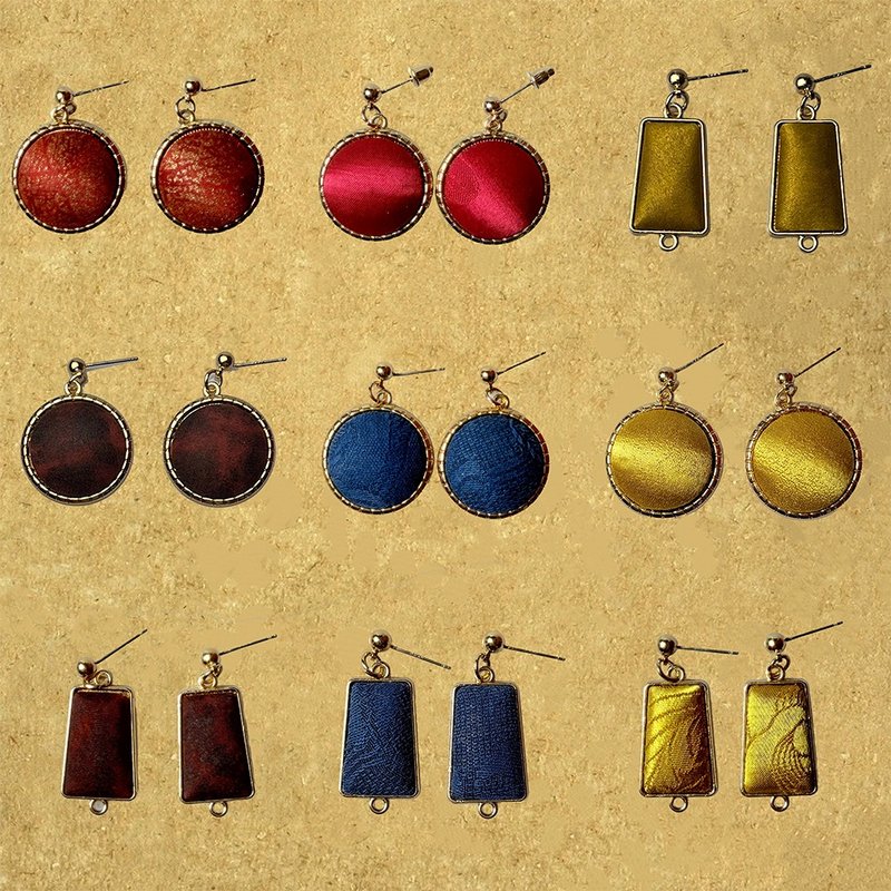 【925耳針手作】新中式復古/非遺香云紗紅云紗桑蠶絲宋錦耳釘飾品 - 耳環/耳夾/耳骨夾 - 絲．絹 多色