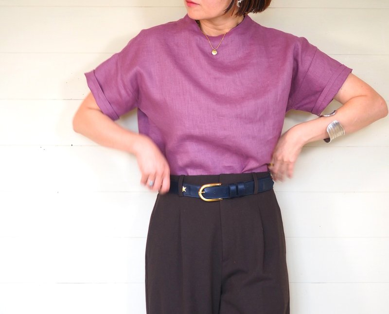 ローズピンク　リネンTシャツブラウス - 女襯衫 - 棉．麻 粉紅色