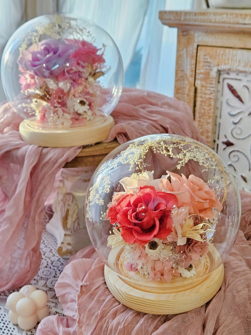 【日本永生花】不凋玫瑰玻璃罩夜燈 開幕 送禮 生日  聖誕 情人 - 乾燥花/永生花 - 植物．花 