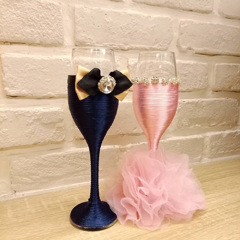 Pink Flower Princess Dress Wedding Handmade Custom Toast Cup Dream Self-Reserved (Pre-Order) - ของวางตกแต่ง - แก้ว 