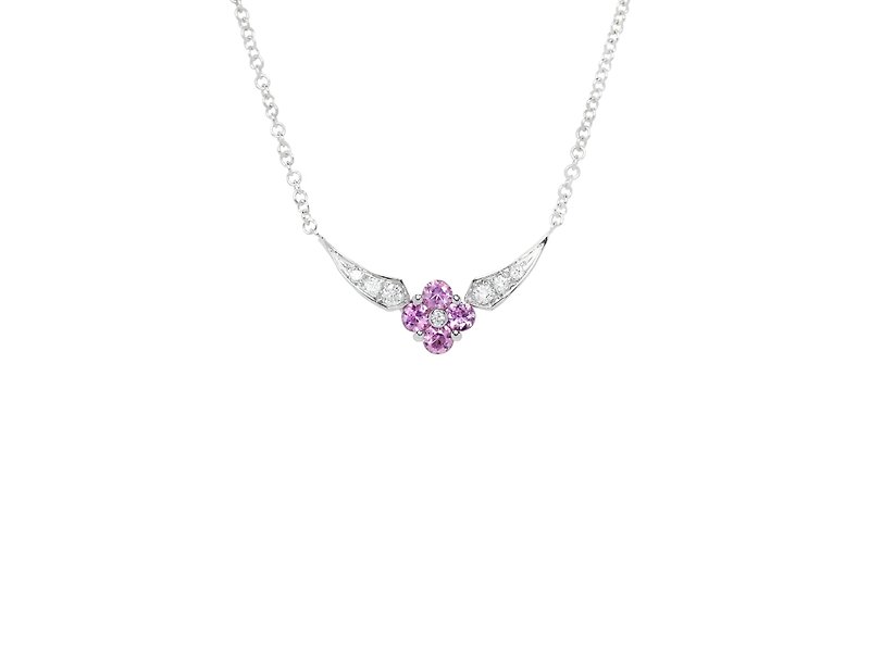 Lilac Lilac Series | Pink Steel/Purple Steel/Sapphire/Diamond/18K Small Flower Necklace - Necklaces - Gemstone Multicolor
