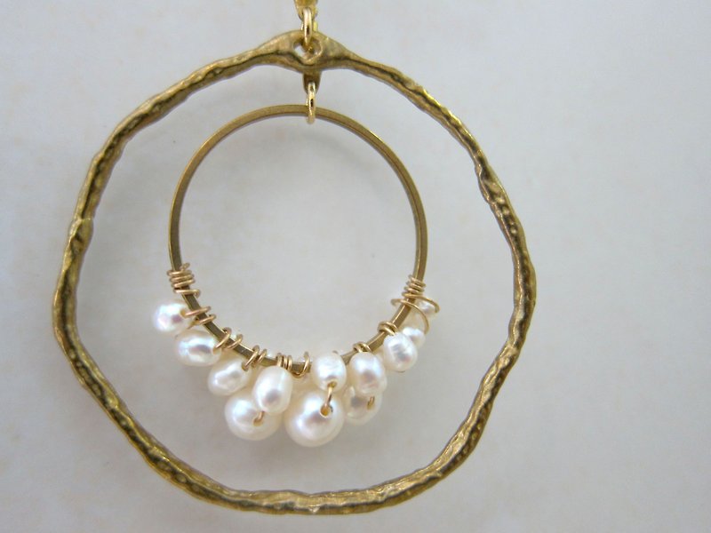 Minertés+珍珠、雙銅圈項鏈+ - 項鍊 - 珍珠 白色