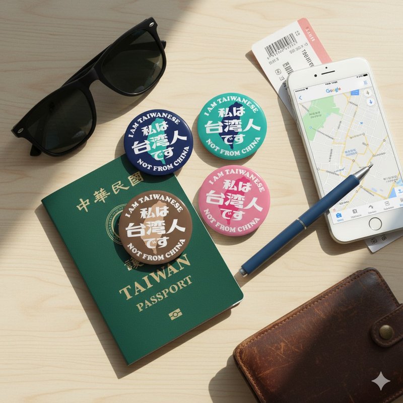 出國必備 台灣人 日文版 Taiwanese  58mm胸章5件組 PLS5 - 徽章/別針 - 其他金屬 卡其色