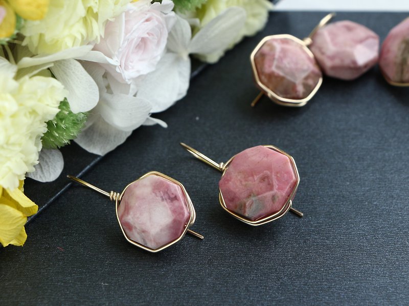 14kgf- Rose candy wrap pierced earrings - 耳環/耳夾 - 寶石 粉紅色