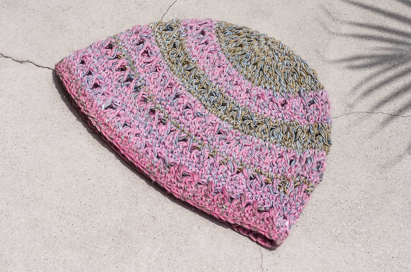 Chinese Valentine's Day gift limited a piece of land forest stitching hand-woven cotton hat / fisherman hat / sun visor / patch hat / handmade hat / hand crocheted hat / hand-woven - ice cream strawberry blueberry cake striped cotton hat - Hats & Caps - Cotton & Hemp Pink