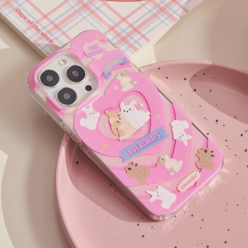 Pink Love Sticker Rabbit Phone Case American Double Layer Phone Case - เคส/ซองมือถือ - วัสดุอื่นๆ 