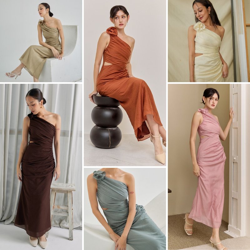 Tangerines - Calla lily one shoulder dress, party dress - 洋裝/連身裙 - 聚酯纖維 