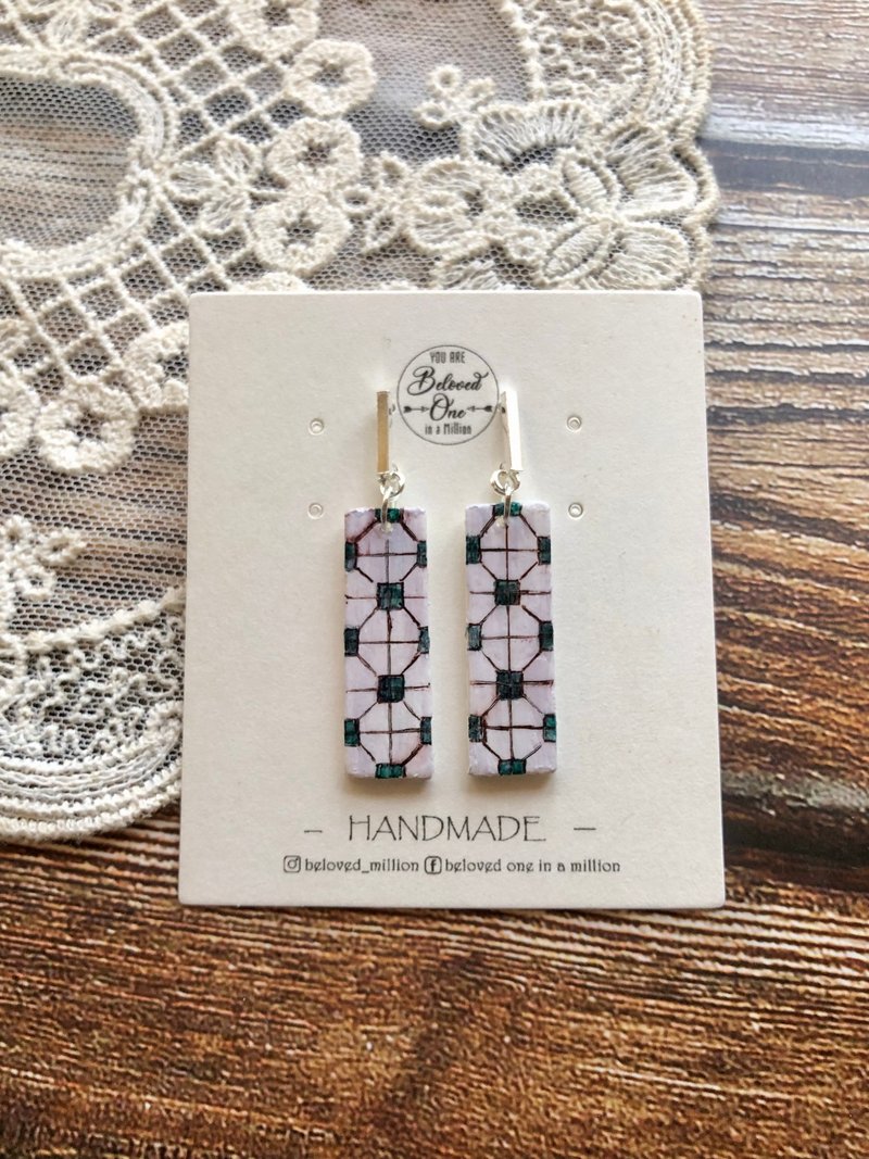 懷舊階磚-香港手繪耳環 - 耳環/耳夾/耳骨夾 - 貝殼 多色