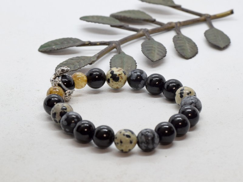 Limited to one item Leopard gecko (leopard gecko) bead natural stone bracelet - Bracelets - Semi-Precious Stones Black