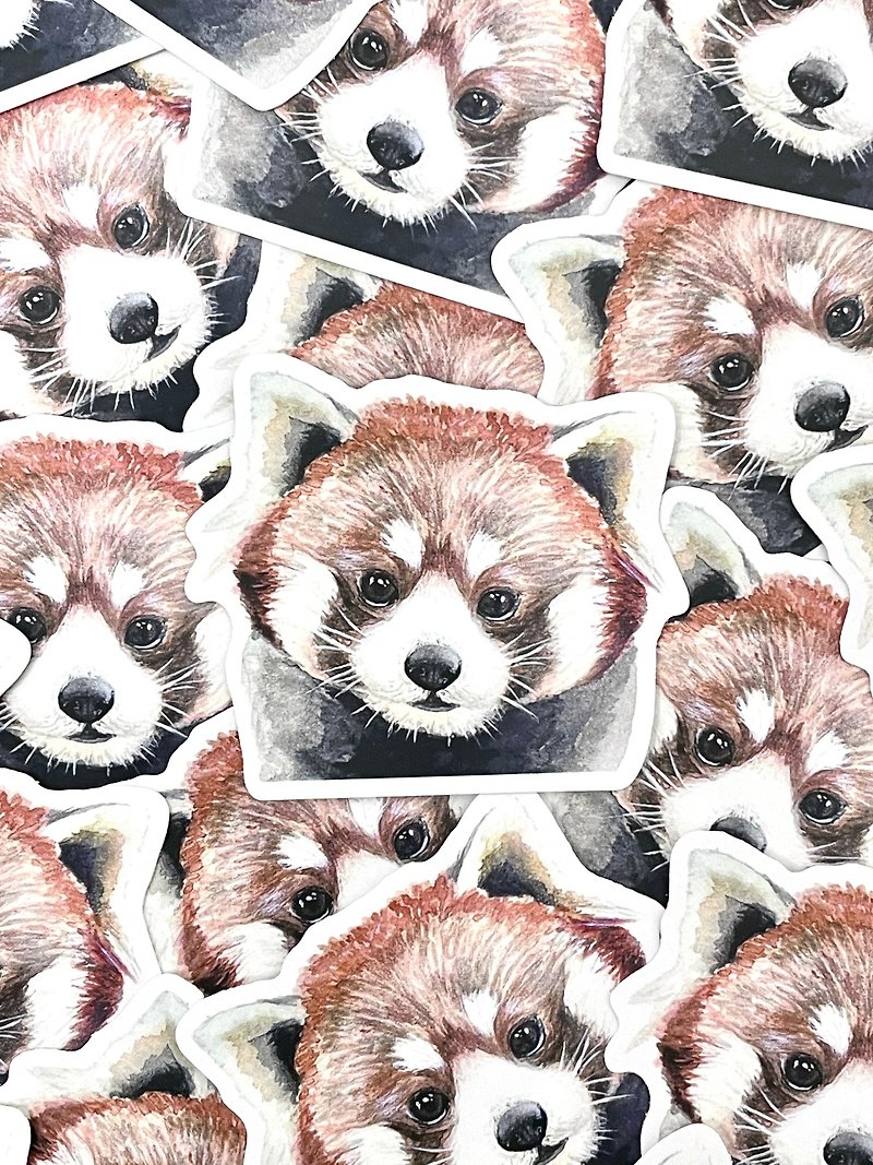 Watercolor illustration of small animals - red panda PVC waterproof sticker (matte) suitcase sticker computer sticker - สติกเกอร์ - กระดาษ สีนำ้ตาล