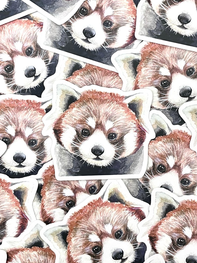 Watercolor illustration of small animals - red panda PVC waterproof sticker (matte) suitcase sticker computer sticker - สติกเกอร์ - กระดาษ สีนำ้ตาล