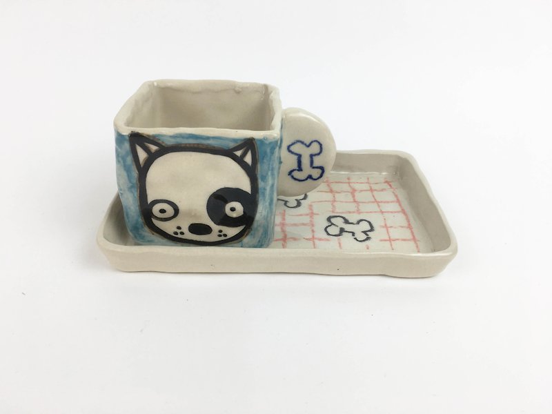 Nice Little Clay Manual Cup Set_狗狗方杯0135-09 - แก้วมัค/แก้วกาแฟ - ดินเผา สีน้ำเงิน