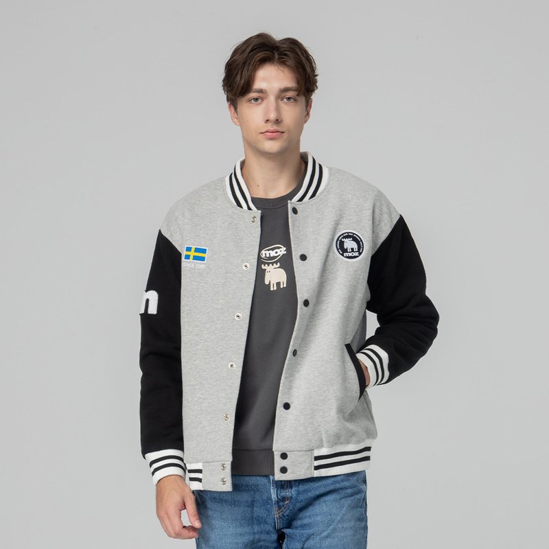 moz Swedish moose baseball jacket (grey and black) men's style - Men's Coats & Jackets - Cotton & Hemp Black