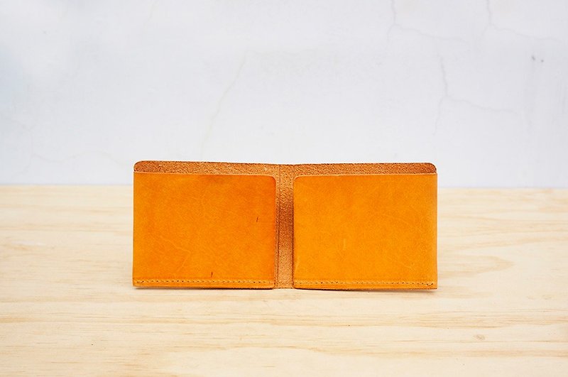 New leather の mini card slot short clip (customizable lettering) - กระเป๋าสตางค์ - หนังแท้ สีส้ม