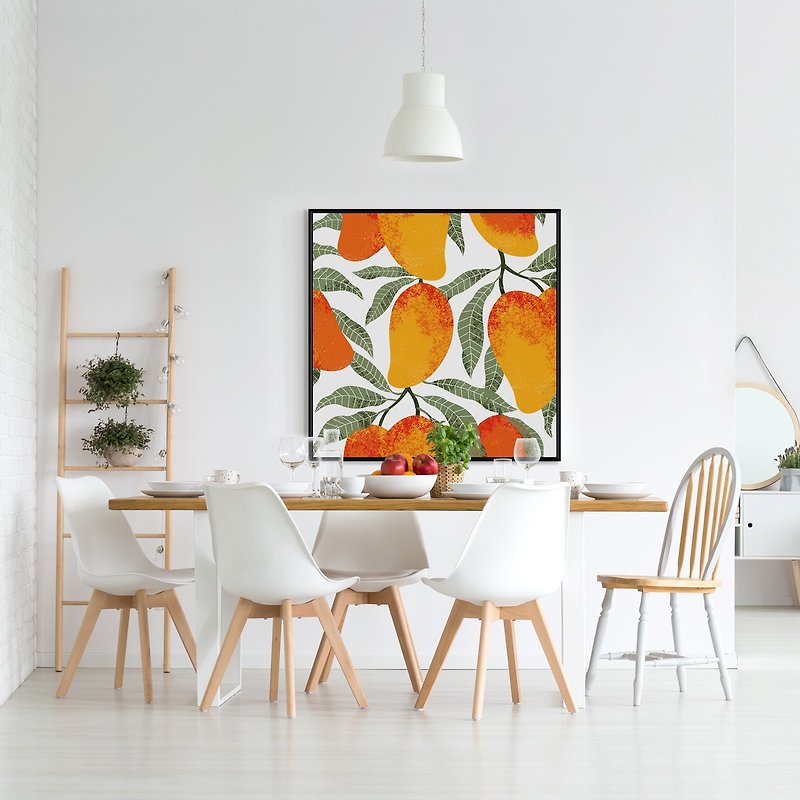 Juicy Mango III -Food Prints, Nordic Design, Room painting - โปสเตอร์ - ผ้าฝ้าย/ผ้าลินิน สีส้ม