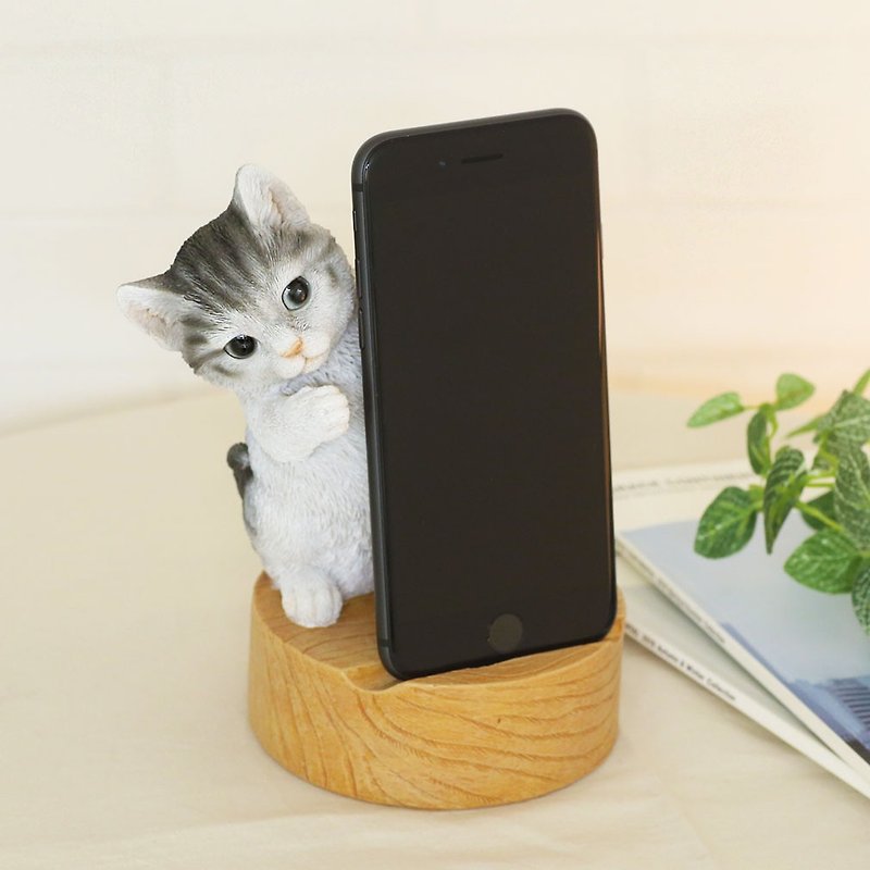 Devalier ca218 [Genuine] Cat Figurine Sabatora Smartphone Stand Resin Gift Cute Birthday Gift - ที่ตั้งมือถือ - เรซิน สีเทา