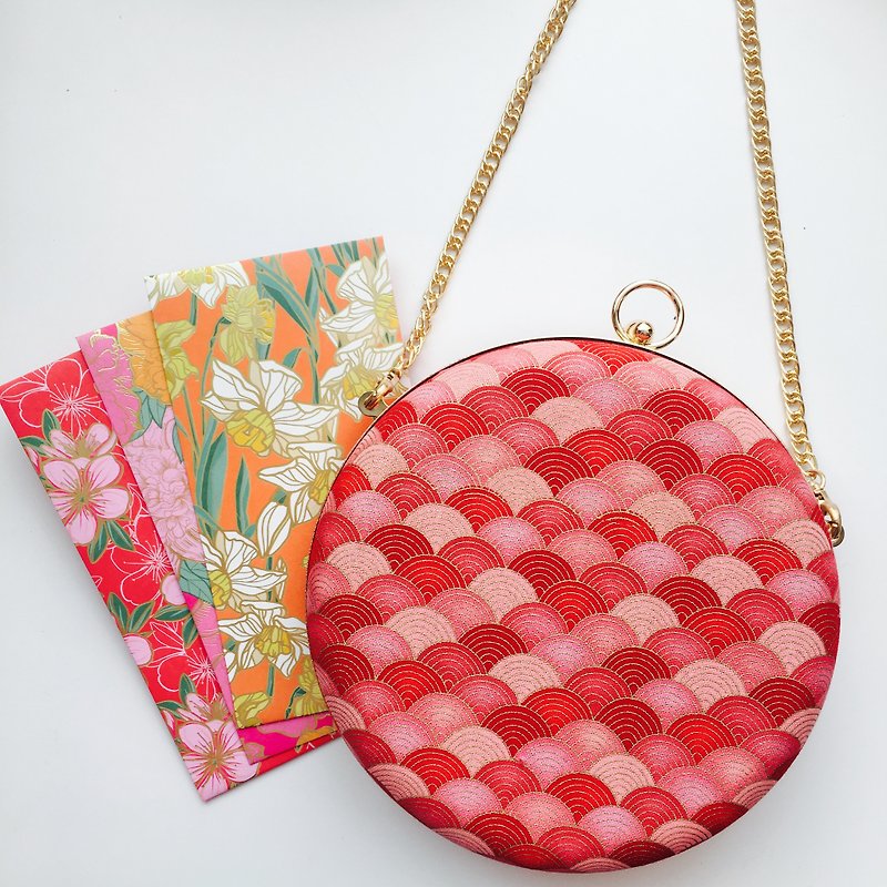 Gradient red fan small round bag-can be held in hand / cross-back dual-use - Messenger Bags & Sling Bags - Cotton & Hemp Red
