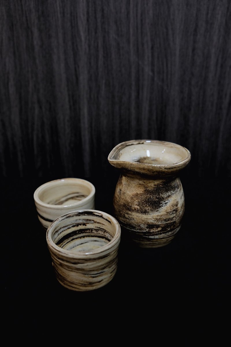 Marble pattern sake glass set - แก้วไวน์ - ดินเผา สีกากี