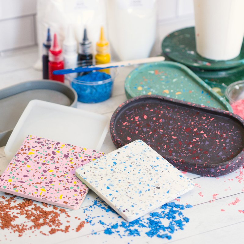 DIY Workshop Kit- Terrazzo Coasters and Jewelry trays - Pottery & Glasswork - Pottery 