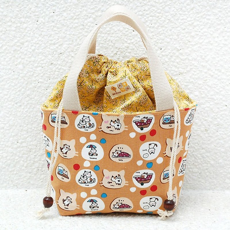 Leisure cat bundle mouth bag / meal bag - Handbags & Totes - Cotton & Hemp Orange