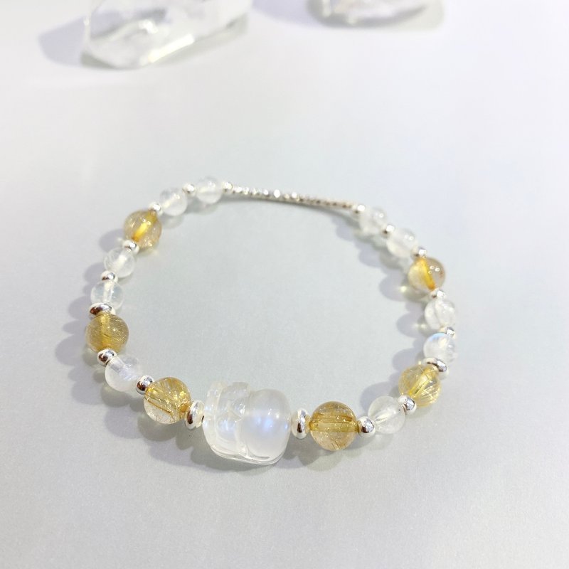 Ops Moonstone bracelet -月光石/黃髮晶/純銀/限定版/貔貅/招財 - 手鍊/手環 - 寶石 金色