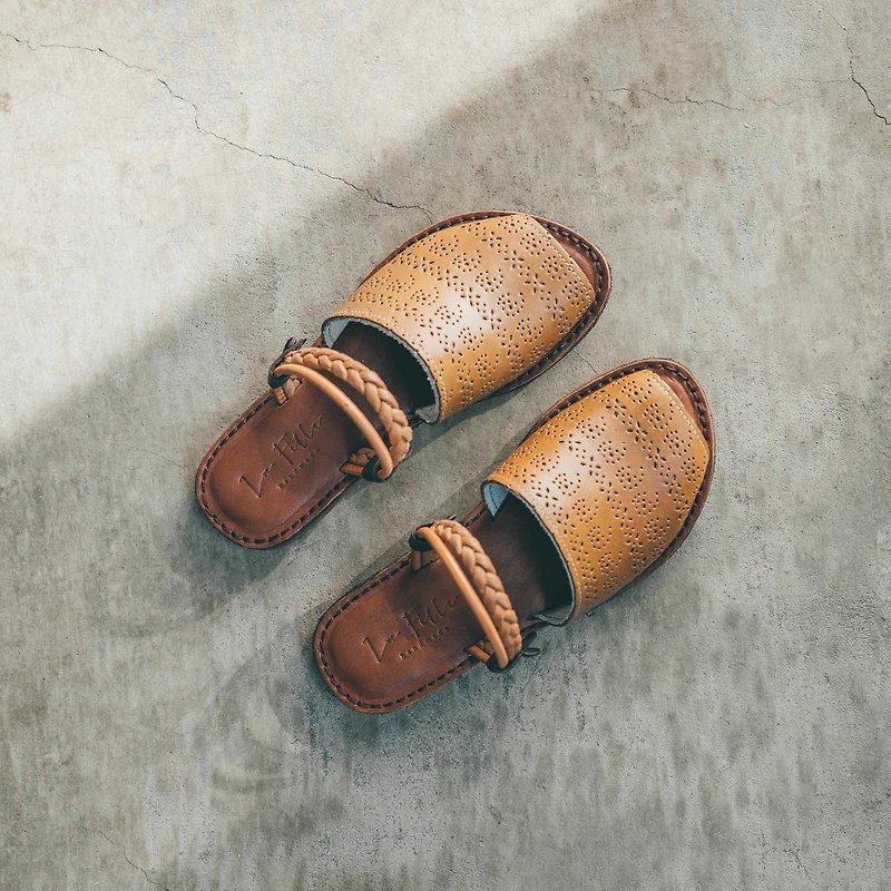Summer cool 2way sandals and slippers_ mustard - Sandals - Genuine Leather Yellow