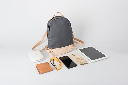 Canvas meets leather] Handmade wild stitching casual canvas backpack  minimalist Japanese style canvas bag - Shop LEVAS Backpacks - Pinkoi