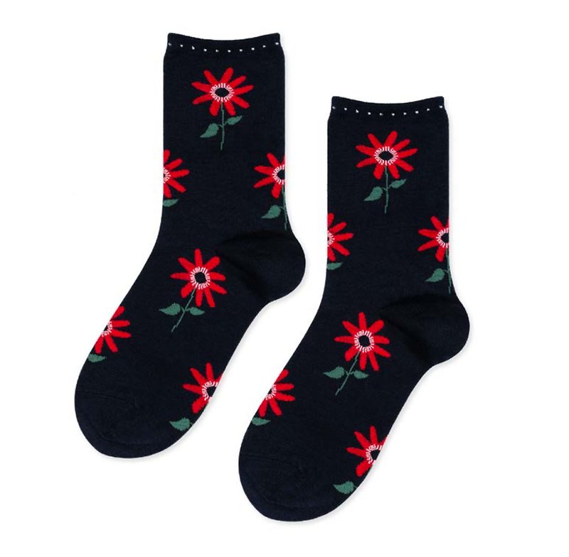 Sc. GREEN Lifestyle Flower Lola/Stocking Socks/Socks/Comfort Socks/Women - ถุงเท้า - ผ้าฝ้าย/ผ้าลินิน สีน้ำเงิน