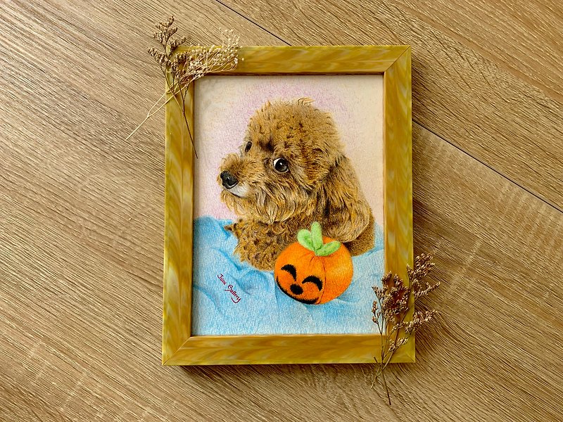[Wood color/color pencil] 7-inch picture frame custom pet portrait hand-painted pet portrait - Customized Portraits - Paper Multicolor
