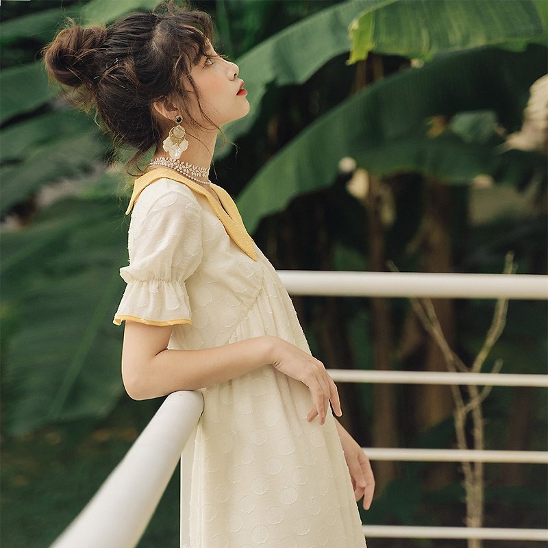 [Special offer] Anne Chen Zhi smoked skirt French platy skirt dress 2019 new summer design sense 9493 - ชุดเดรส - วัสดุอื่นๆ 