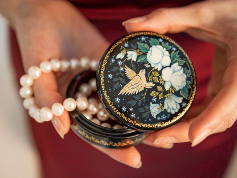 Russian Lacquer Boxes Bird, signed Russian lacquer box, ornate jewelry box - Storage - Other Materials 