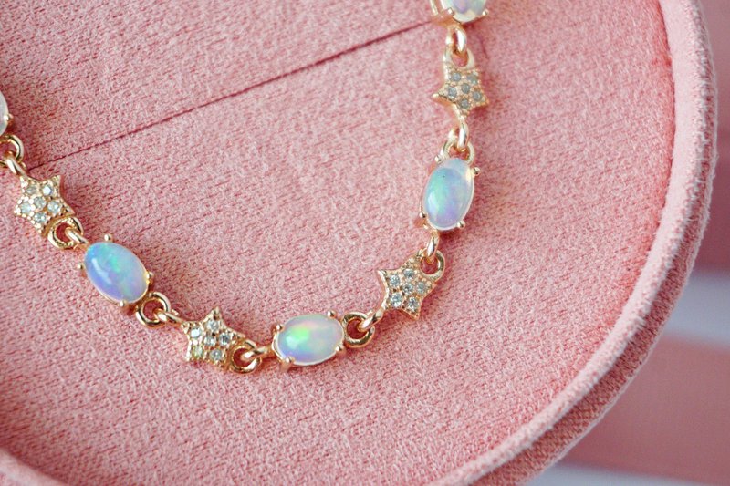 Natural Opal Bracelet Silver 925 With 18K Rose gold Plated - 手鍊/手環 - 純銀 多色