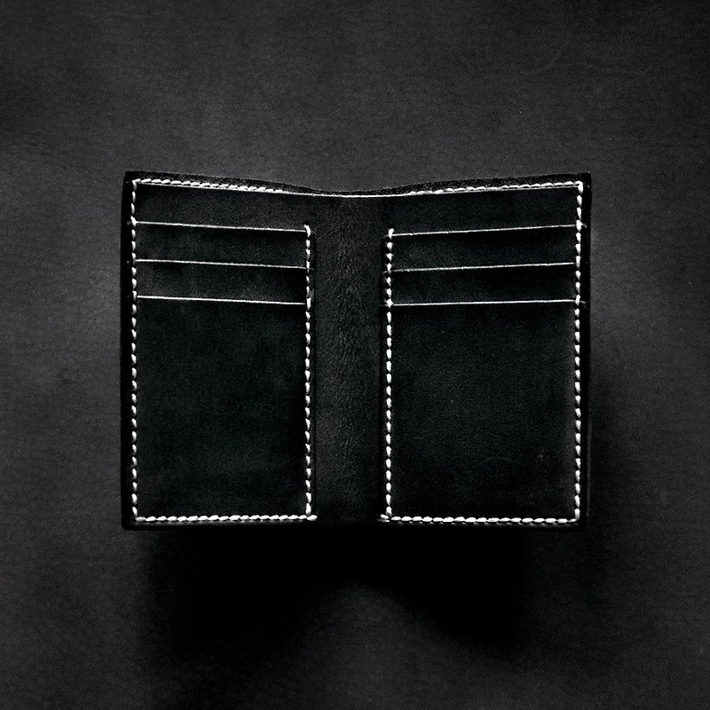 6 Card Short Wallet II。Leather Stitching Pack。BSP037 - เครื่องหนัง - หนังแท้ สีดำ