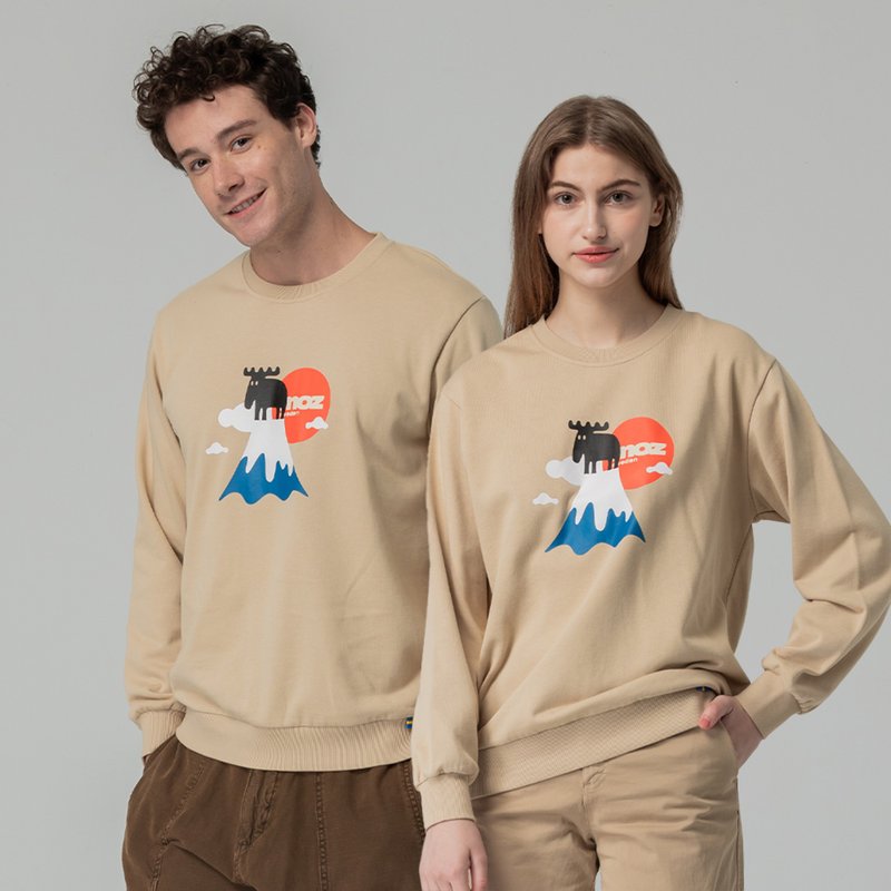 moz Swedish Mount Fuji Moose 100% Cotton University T-Milk Tea (Asian Version) Men and Women - เสื้อฮู้ด - ผ้าฝ้าย/ผ้าลินิน สีกากี